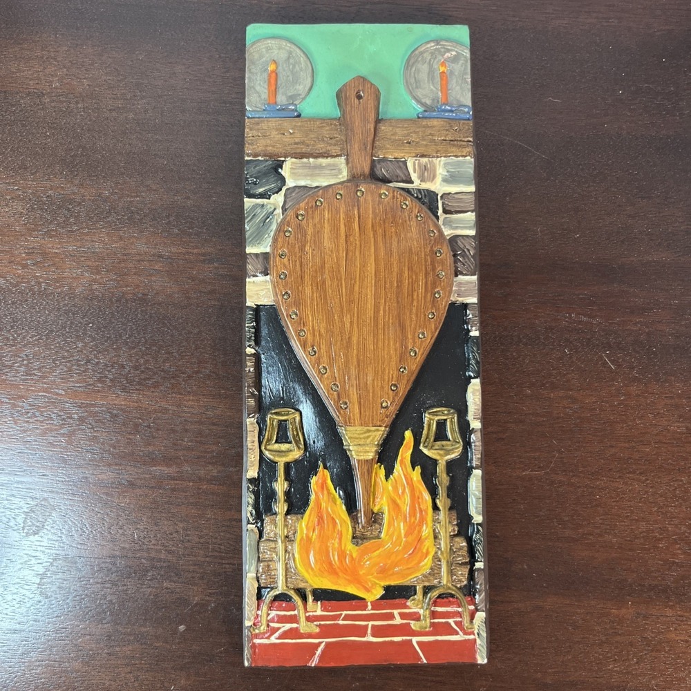 Vtg Ceramic Wall Art Bellow Hearth Fireplace Rustic Charm Hand Painted Artwork